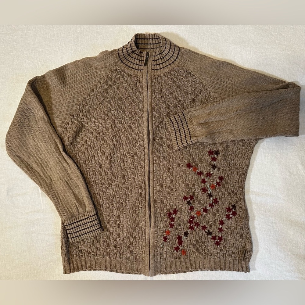 WOOLRICH Sweater Ramie/Cotton Floral Wool Full Zip Women's S Petite